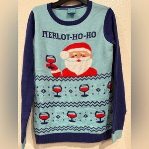 Norther Pole Merlot-Ho-Ho Drunk Santa Wine Ugly‎ Christmas Holiday Sweater